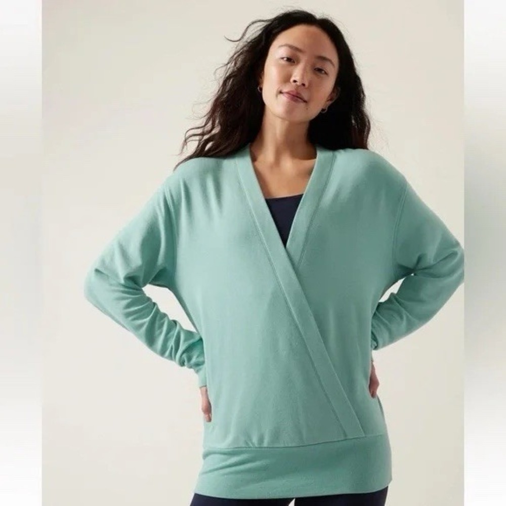 Athleta Dusty Jade Purana V-Neck Wrap‎ Sweatshirt Modal Extra Small NWOT
